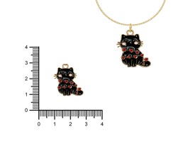 Dije Esmaltado Gatitos Negros Dorados con Corazones x 5 Unidades
